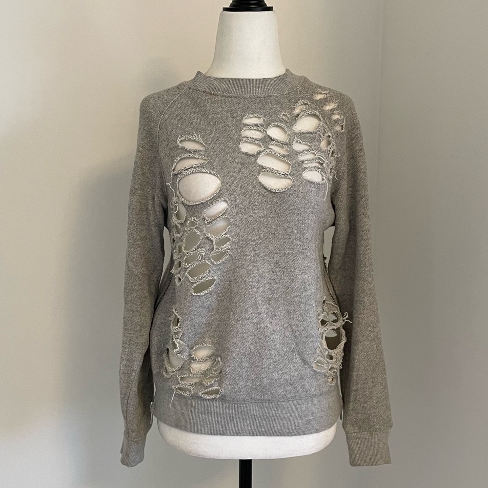 R13 distressed sweatshirt with side zips